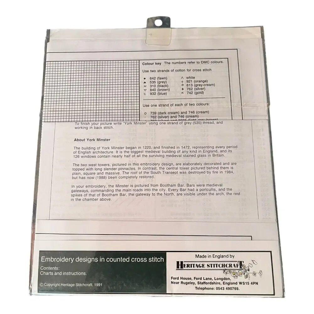 Heritage Collection ©1991 York Minster Cross Stitch Pattern Susan Ryder‎